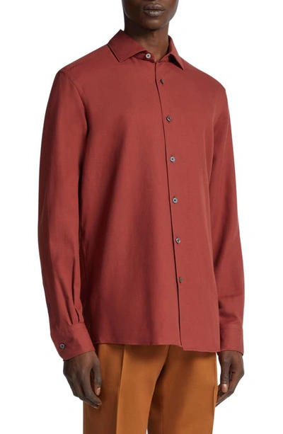 Zegna Cashco Cotton & Cashmere Button-up Shirt In Dark Red