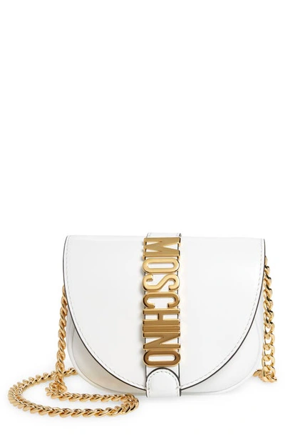 Moschino Logo Belt Leather Crossbody Bag In 0001 White