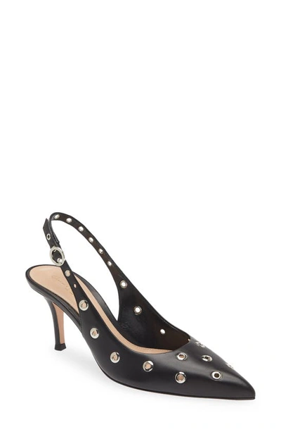 Gianvito Rossi Grommet Detail Pointed Toe Pump In Black