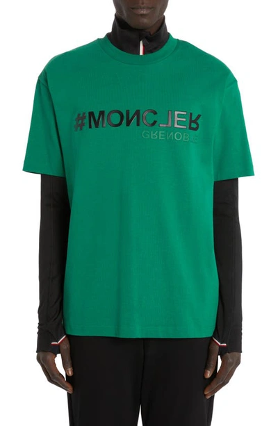 Moncler Embossed Logo Graphic T-shirt In Green