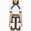 BALMAIN BLACK/WHITE CREW-NECK TOP WITH BUTTONS,BF1AI105KE87/N_BALMA-GAB_108-38