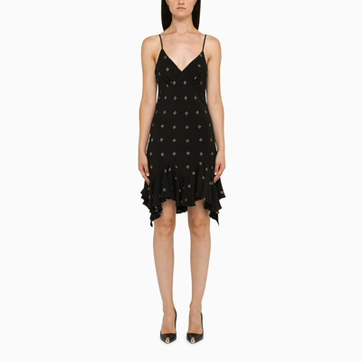 Givenchy Embroidered Ruffled Silk-blend Mini Dress In Black