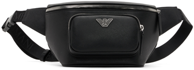 Emporio Armani Black Eagle Plate Belt Bag In Nero