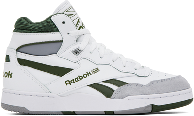 Reebok White & Green Bb 4000 Ii Mid Sneakers