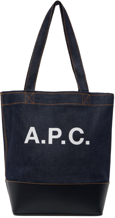 A.p.c. Navy Small Axel Denim Tote In Blue