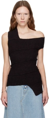 Mm6 Maison Margiela Black Asymmetrical Tank Top In 961 Black