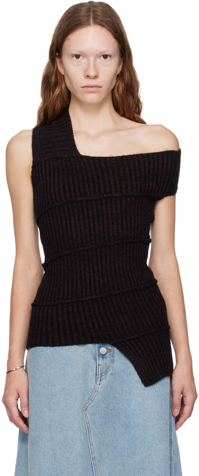 Mm6 Maison Margiela Black Asymmetrical Tank Top In 961 Black