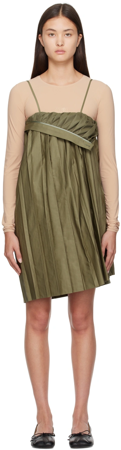 Mm6 Maison Margiela Khaki Pleated Minidress In 727 Khaki