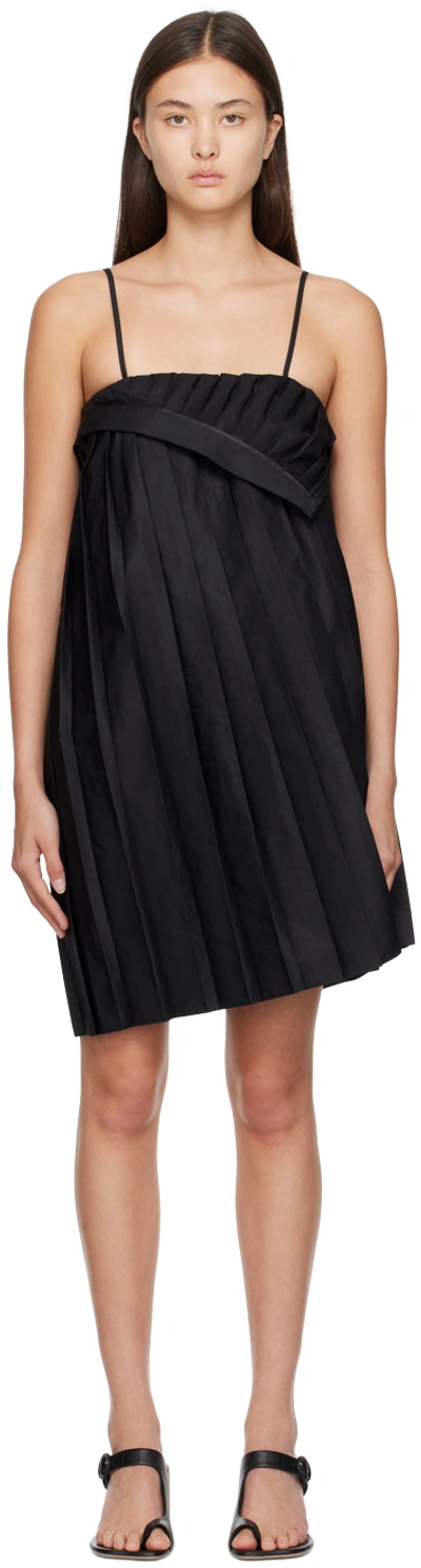 Mm6 Maison Margiela Pleated Foldover Mini Dress In Black