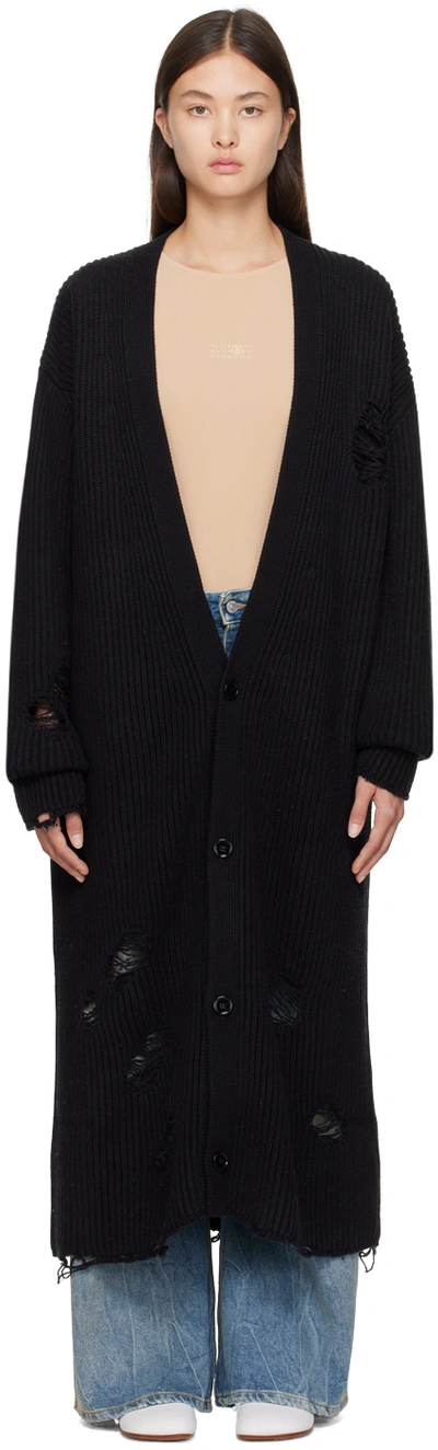 Mm6 Maison Margiela Black Distressed Cardigan In 900 Black