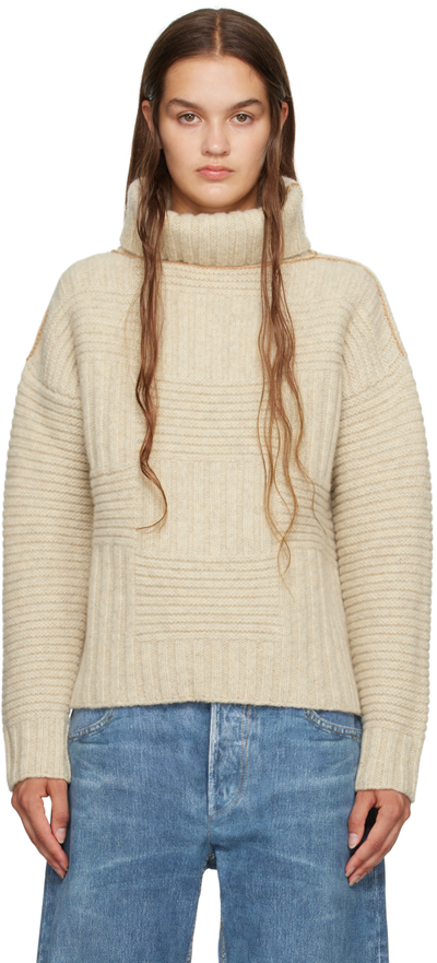 Bottega Veneta Beige Intreccio Turtleneck In 9028 Sea Salt