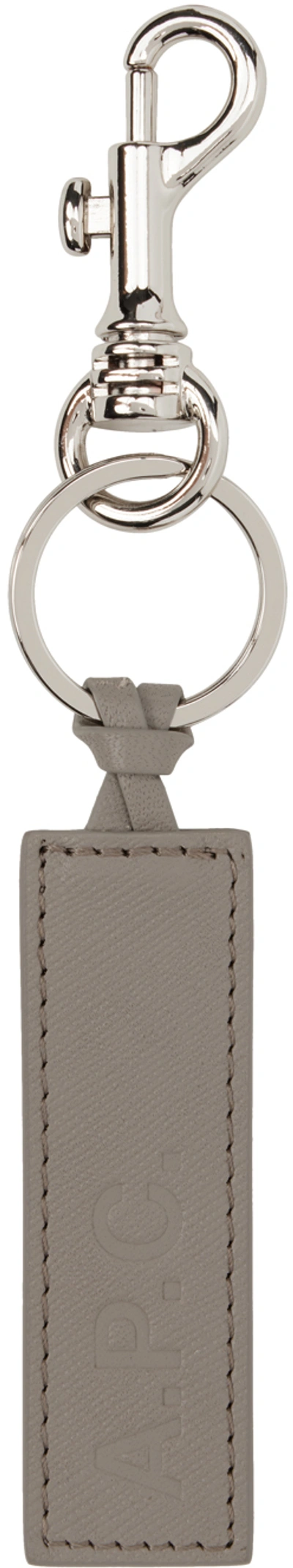 Apc Gray Embossed Keychain In Pearl Grey