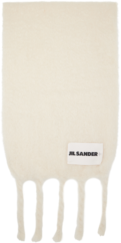 Jil Sander Logo-patch Chunky-knit Scarf In Nude