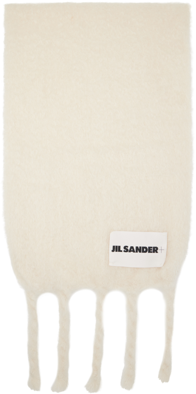 JIL SANDER WHITE FRINGED SCARF