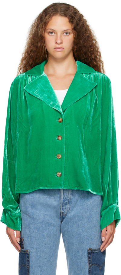 Caro Editions Green Bonsai Shirt In Emeraks Silk Velvet