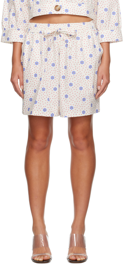 Caro Editions White Hannah Shorts In White Daisy Poplin