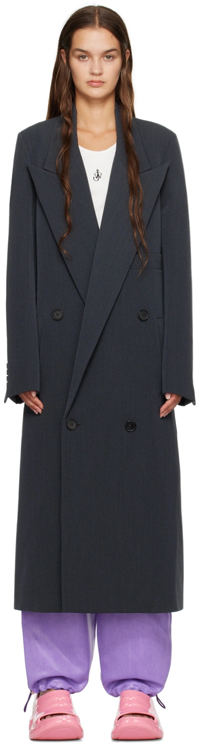 Jw Anderson Gray Longline Coat In 599 Charcoal
