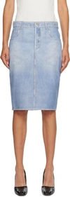 BOTTEGA VENETA BLUE PRINTED LEATHER MIDI SKIRT