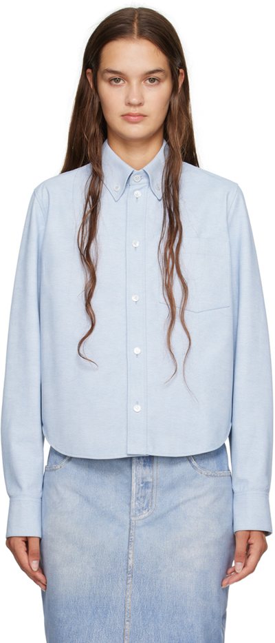 Bottega Veneta Blue Printed Leather Shirt In 4132 Light Blue