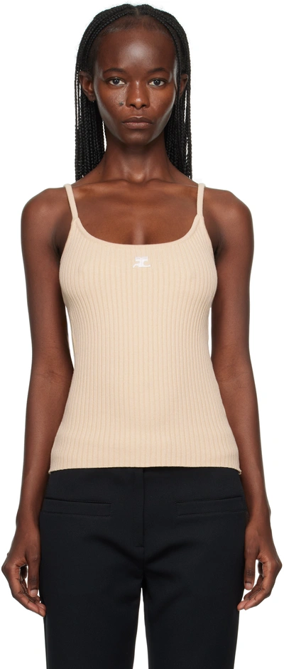 Courrèges Beige Patch Tank Top In Sand