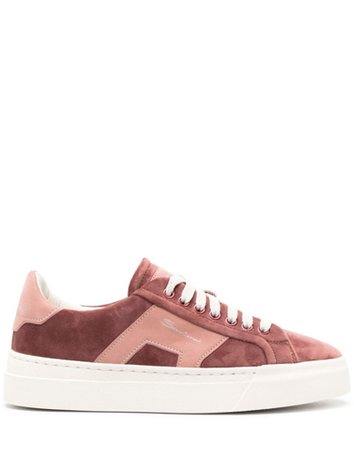 Santoni Logo-print Suede Sneakers In Pink