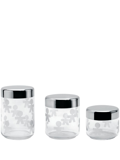 Alessi Glass Jars (set Of Three) In Silver