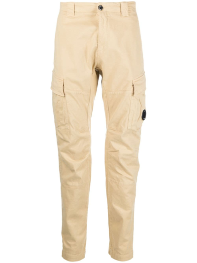 C.p. Company Lens-detail Cargo Tapered Trousers In Neutrals