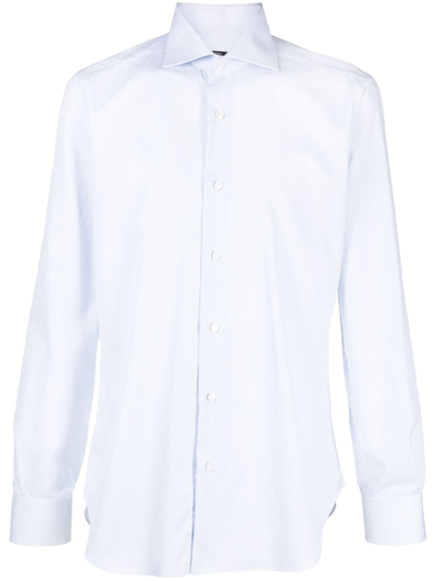 Barba Spread-collar Cotton Shirt In Blau