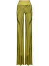 RICK OWENS PANELLED SATIN-FINISH FLARED TROUSERS