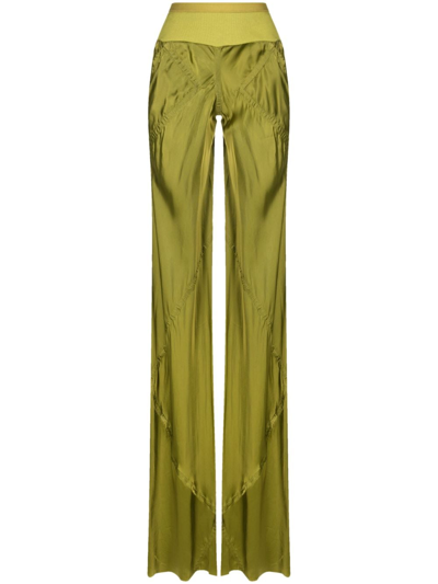 Rick Owens Panelled Satin-finish Flared Trousers In Green
