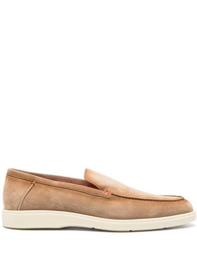 Santoni Almond-toe Suede Loafers In Camel