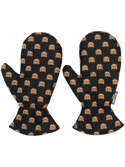 Moschino Teddy Bear-motif Gloves In Black