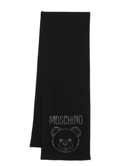 Moschino Teddy Bear-print Wool Scarf In Black