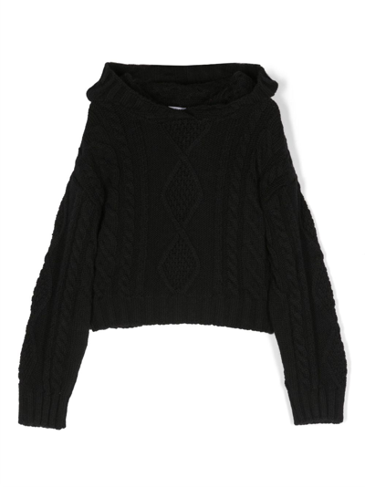 Msgm Kids' Logo-patch Cable-knit Jumper In Black