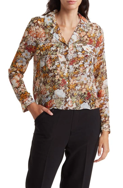 T Tahari Snake Print Long Sleeve Crop Blouse In Autumn Floral