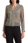 T Tahari Snake Print Long Sleeve Crop Blouse In Black/ Cream Geo