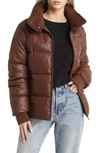 SAM EDELMAN FAUX LEATHER PUFFER JACKET WITH RIBBED COLLAR