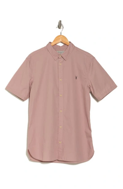 Allsaints Riviera Short Sleeve Button-up Shirt In Ash Pink
