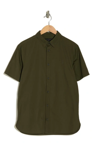 Allsaints Riviera Short Sleeve Button-up Shirt In Peat Green