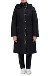 Cole Haan Signature Leather Trim Hooded Quilted Coat In Black