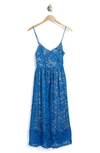 Nsr Crochet Stretch Lace Midi Dress In Steel Blue