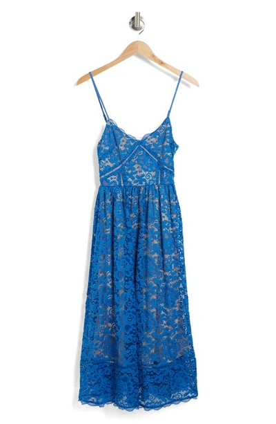 Nsr Crochet Stretch Lace Midi Dress In Steel Blue