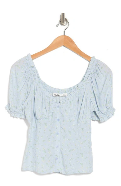 Elodie Shirred Bust Short Sleeve Blouse In Lt.blue