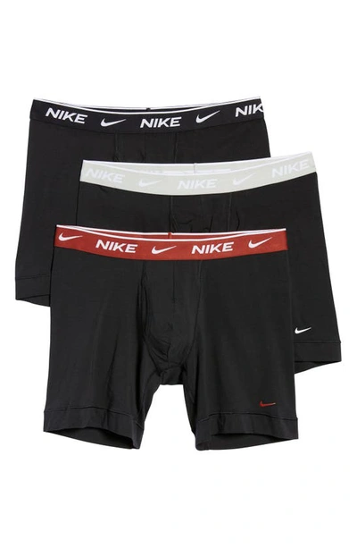 Nike Dri-fit Essential 3-pack Stretch Cotton Boxer Briefs In Black Multi Stripe