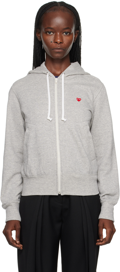 Comme Des Garçons Play Gray Heart Patch Hoodie In Grey