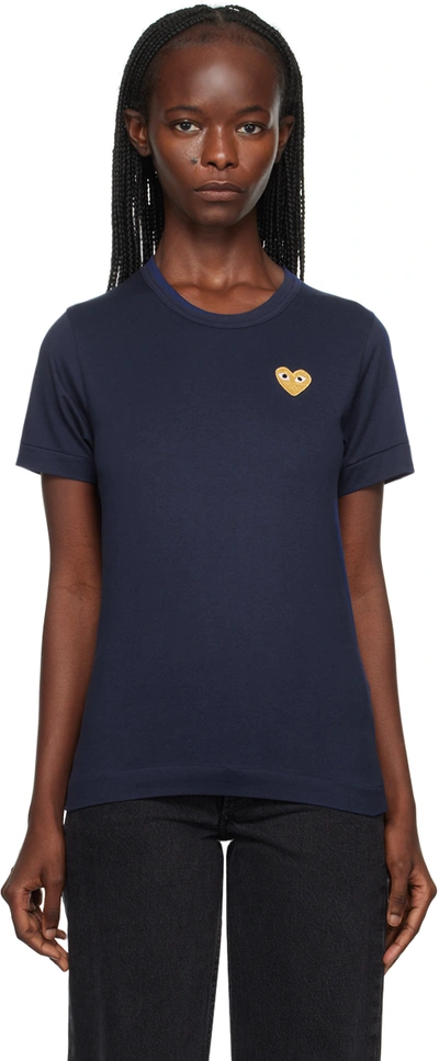 Comme Des Garçons Play Navy Gold Heart Patch T-shirt