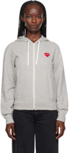 Comme Des Garçons Play Felpa Con Cappuccio E Zip Grigio Chiaro In Cotone Con Logo Cuore Rosso In Grey