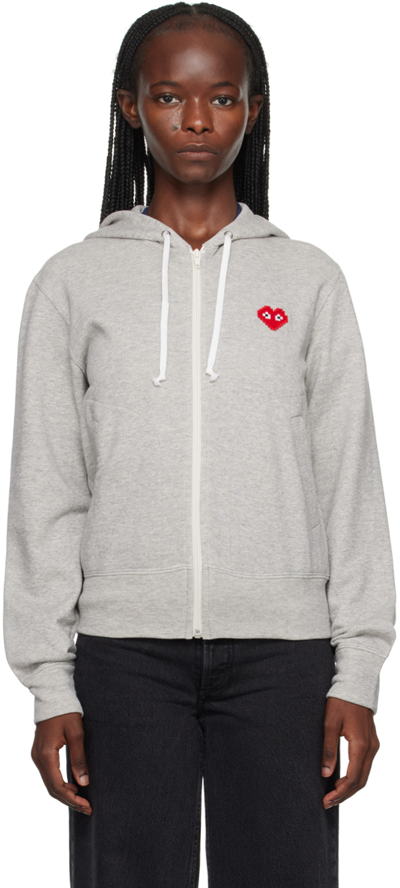 Comme Des Garçons Play Gray Invader Edition Hoodie In Grey