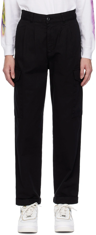 Carhartt Black Collins Trousers In Black Garment Dyed