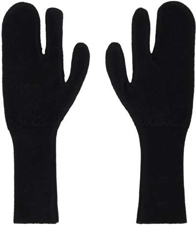Mm6 Maison Margiela Ribbed-knit Wool Gloves In Black